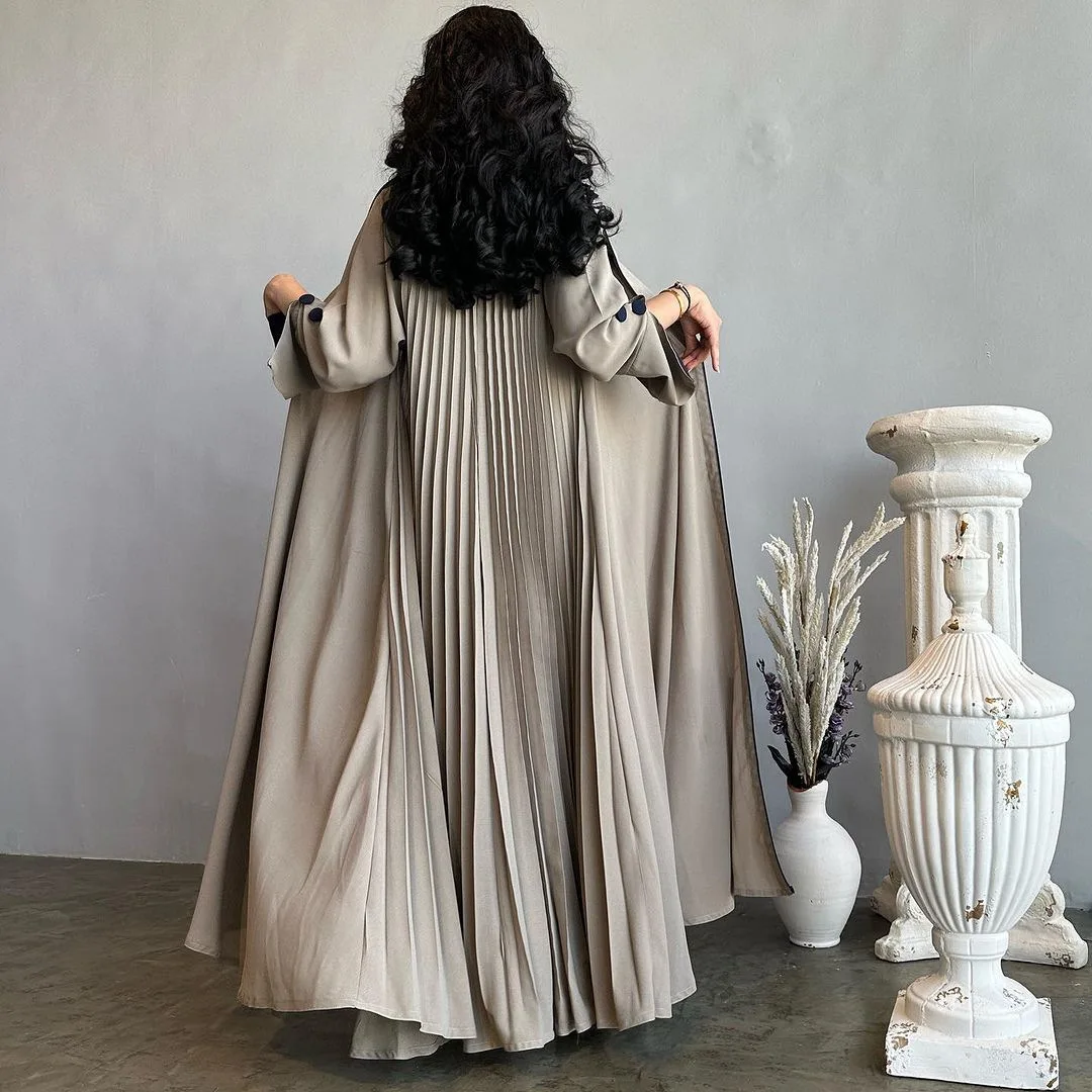 Elegant Long Women's Dress Cross-Border Midi Skirt Style Autumn Winter Cardigan Wrap up Stylish plus Size Gown with Pleats