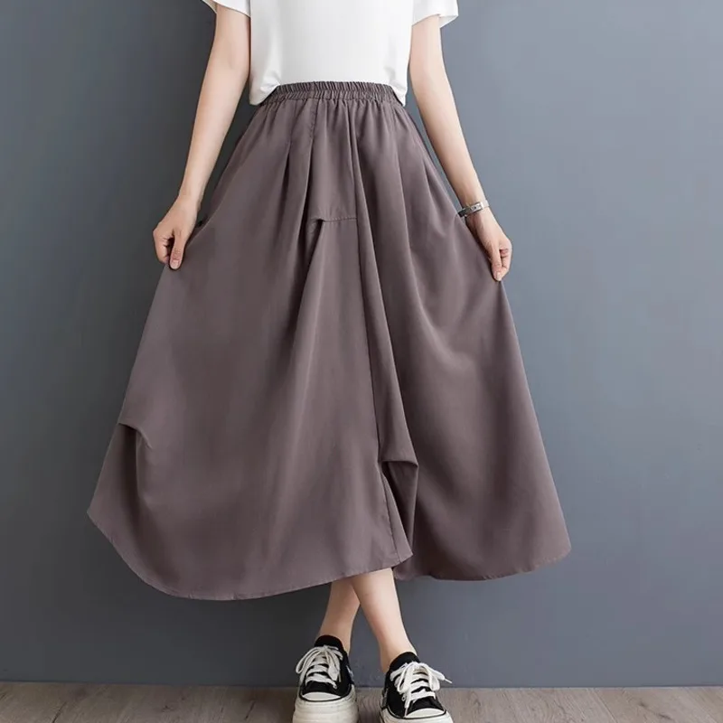 

#3028 Spring Summer High Waisted A-line Skirts Women Split Joint Asymmetrical Streetwear Skirts Female Folds Korean Fashion