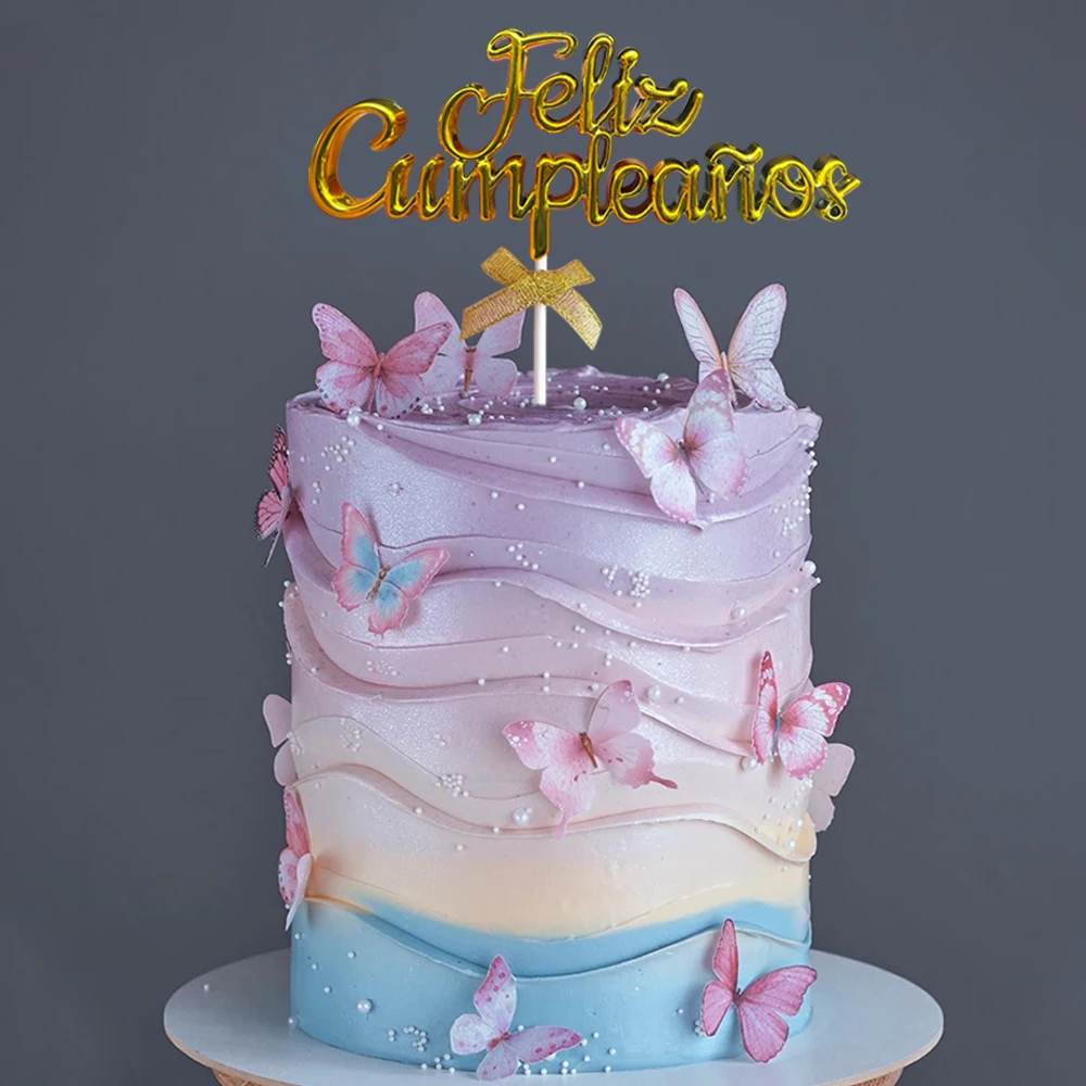 1Pc/3PCS/6PCS Golden Spanish  Feliz Cumplieanos Cake Topper for Birthday Party Cake Decoration Supply