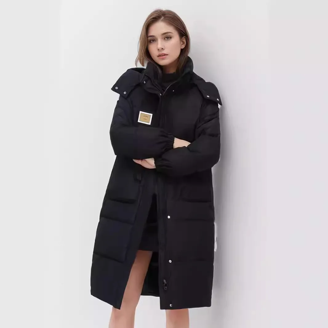 Detachable Hat Cotton Jacket Women\'s Knee Length Winter New Mid Length Thick Cotton Jacket Female Hooded Casual Parkas Coats