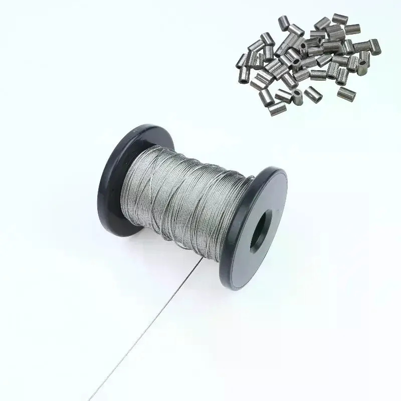 30/50/100 Meters 304 Stainless Steel Wire Rope 7x7 Strand Core With 20/50 Aluminum Crimps For Outdoor Clotheslines Use 1 Set