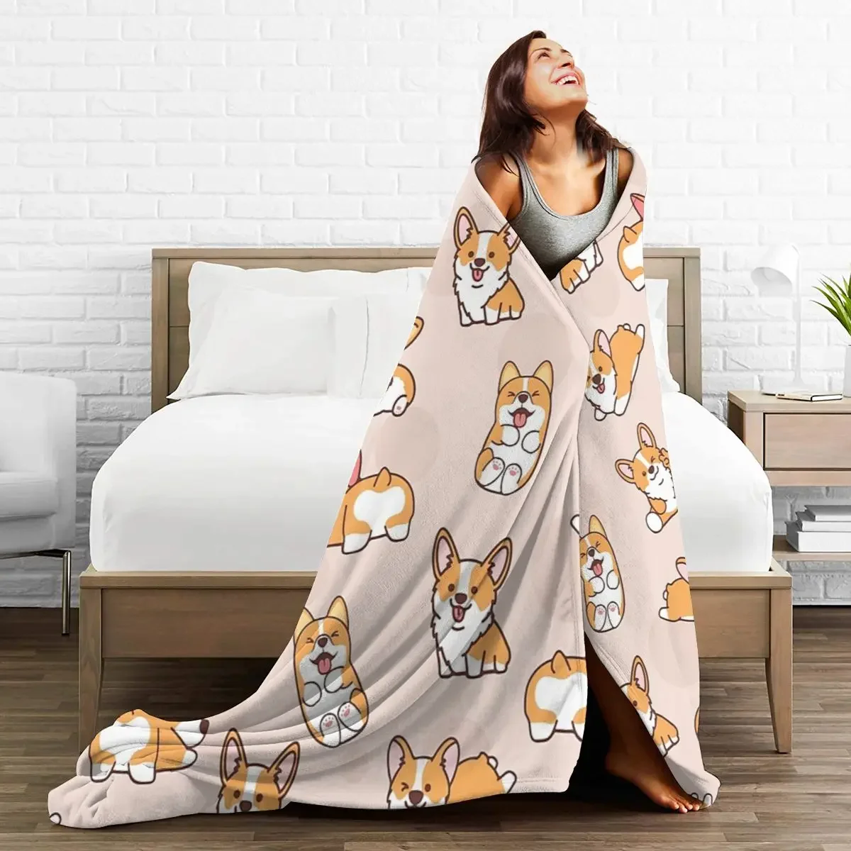 Corgi Puppy Fun Blankets Soft Warm Flannel Throw Blanket Cover for Bed Living room Picnic Travel Home Sofa