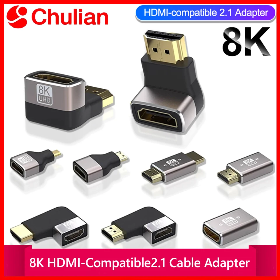 8K HDMI-Compatible2.1 Cable Adapter 90 Degree Right Angle Elbow Connector Male to Female HDTV Extender for TV PS5 Xbox PC Laptop
