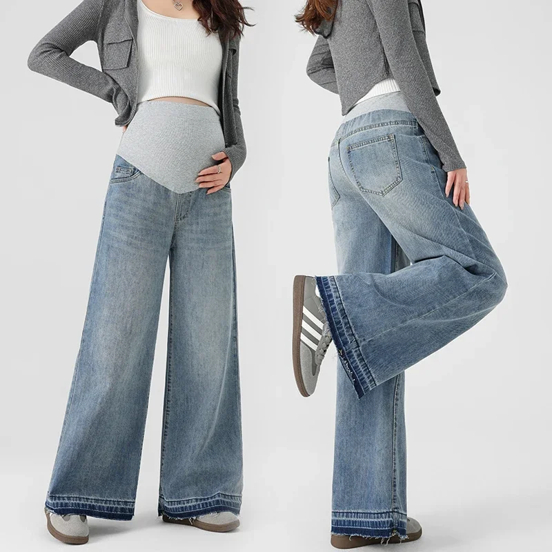 

Women 25SS Spring Autumn American Vintage Fashion Wide Leg Flare Straight Denim Pants Maternity Boot Cut Jeans for Pregnant