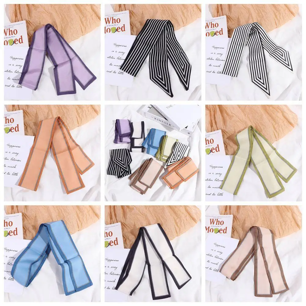 

Elegant Female Shawl Ribbon Headband Wraps Tie Printing Stripe Small Long Scarf Korean Style Scarves Printed Scarf Silk Scarf