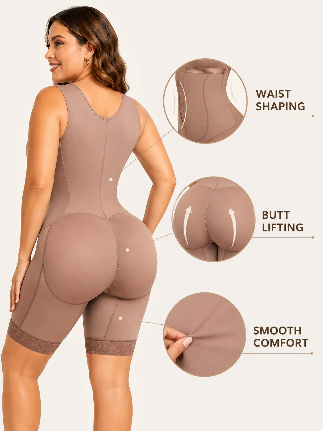 Women Plus Size Full Body Shaper Bodysuit, Front Hook‑Eye Closure Sleeveless Mid‑Thigh Shapewear with Anti‑Slip Lace Hem, Tummy Control Butt Lifter Body Shaper for Postpartum Daily Wear view 6