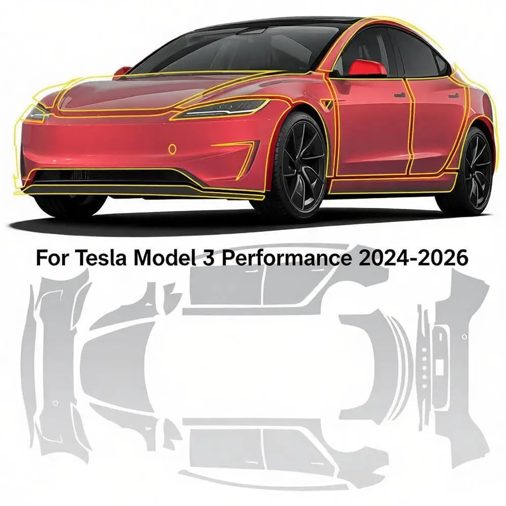 

For Tesla Model 3 Performance 2024-2026 8.5Mil TPU Paint Protection Film Clear Bra Pre-cut PPF Kit Body Anti-Scratch Resistant