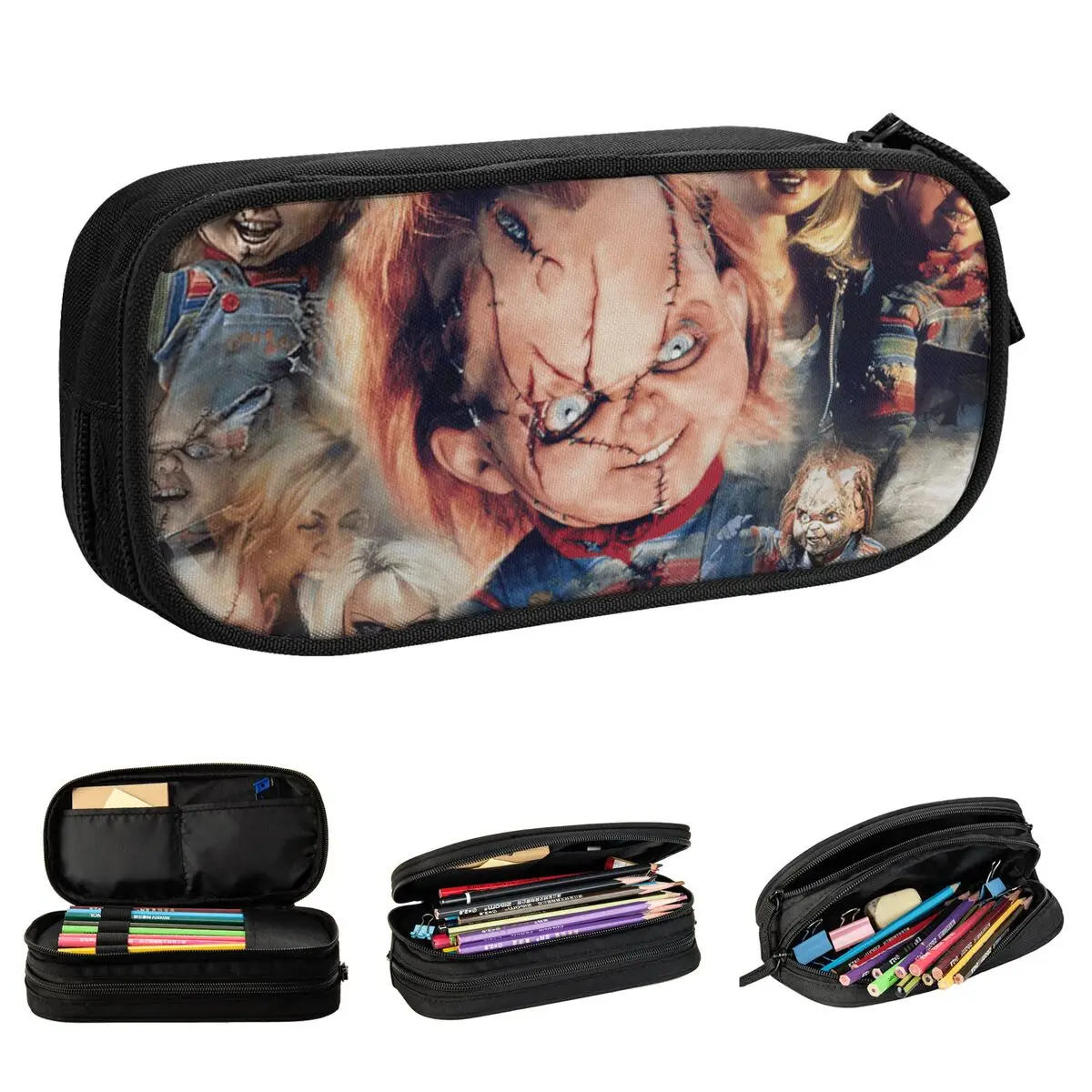 Classic Chucky Horror Movie Halloween Pencil Case Mistery Pencilcases Pen Kids Large Storage Bag Office Zipper Stationery