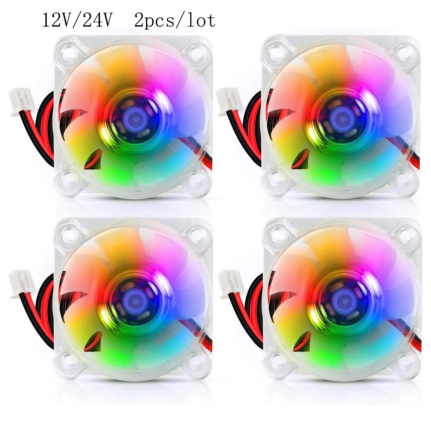 2pcs 40mm RGB Fan 12V 24V Ender 3 Fan Upgrade 24 Volt Fans LED Colorful 4010 Hydraulic Bearing, Works with Ender 3 Pro 3X CR-10S