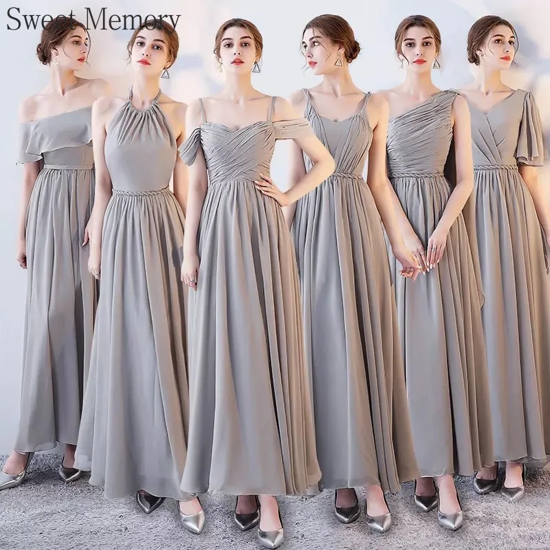 Customize Sweet Memory Chiffon Grey Bridesmaid Dresses Girls Lady Female Robe Elegant Dress Women for Wedding Party Gown