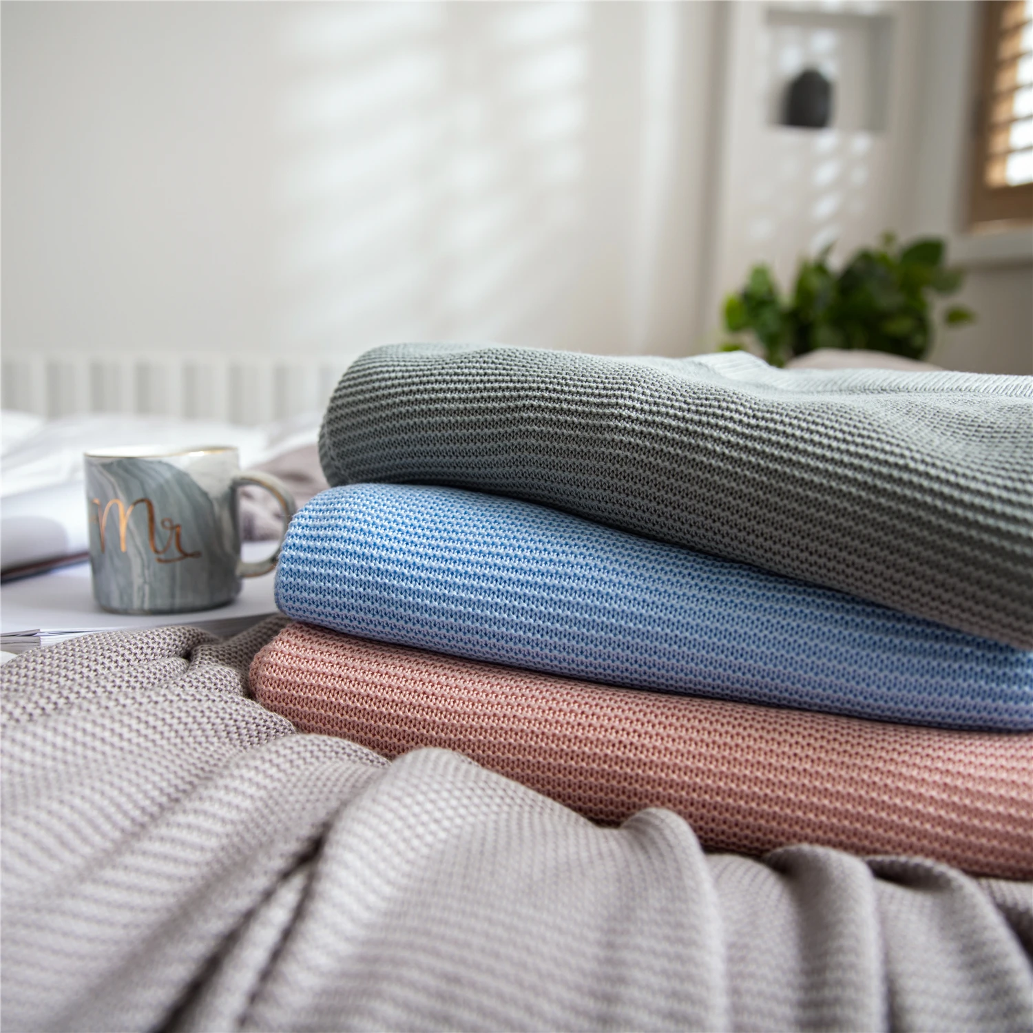 YIRUIO Summer Cooling Bamboo Knitted Blanket Army Green Gray Blue Pink Cable Knit Breathable Air Conditioning Room Bed Nap Quilt