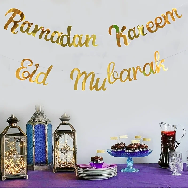 Gorgeous Golden Eid Mubarak & Ramadan Kareem Banner Add a Festive Touch to Your Party