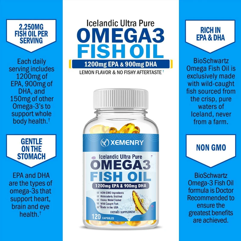 Omega 3 Fish Oil Capsules - Rich in DHA/EPA - Promotes Joint, Eye, Skin Health, Immune Support