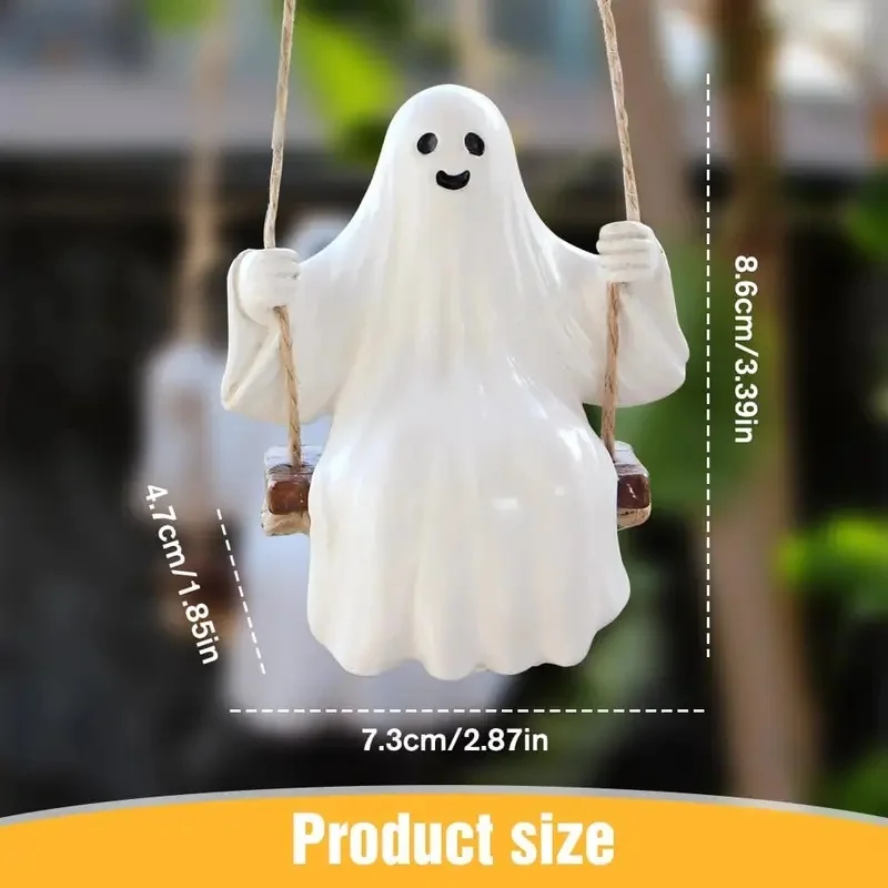 Ghost Car Accessories Swinging Ghost Pendant Resin Figurine Car Rear view Decor Halloween Car Ornament Halloween DIY Decorations