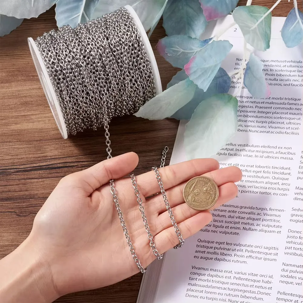 

50m/Roll 304 Stainless Steel Cable Chains Link Chain Cross Chain Spool for Jewelry Making DIY Bracelet Necklace Craft Supplies