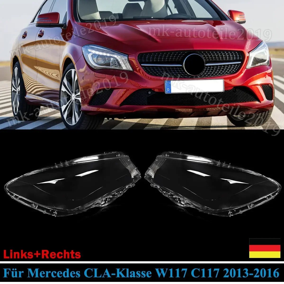 For Mercedes Benz W117 CLA250 2013-2016 Pair Headlight Headlamp Lens Cover Clear