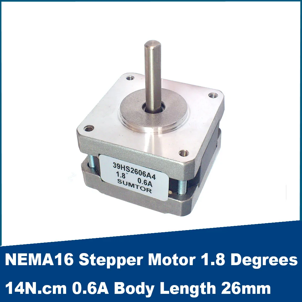 NEMA16 Two-phase Four-wire Stepper Motor 1.8 Degrees 14N.cm 0.6A Body Length 26mm Frame 39mm Shaft Diameter 5mm