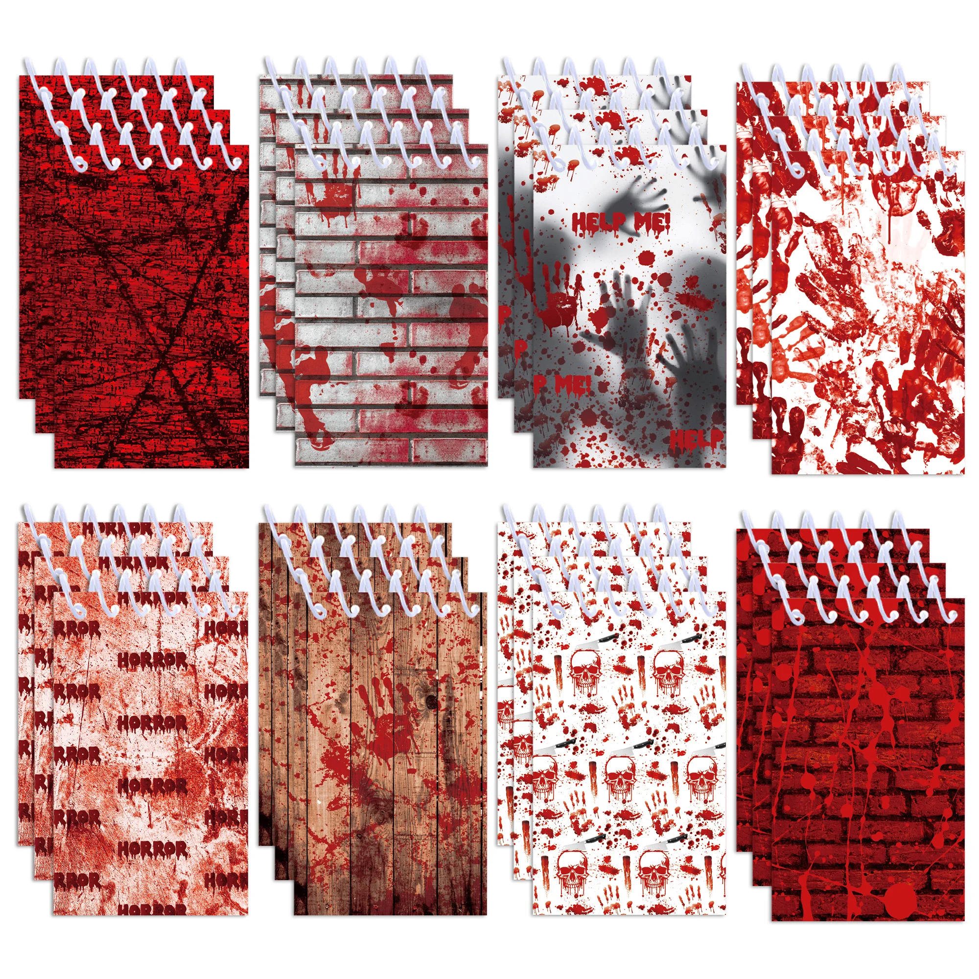 

8/16/24pcs Halloween Blood Hand Spiral Pocket Notebook Portable Memo Pad Coil Booklet For Halloween Party Stationery Supplies
