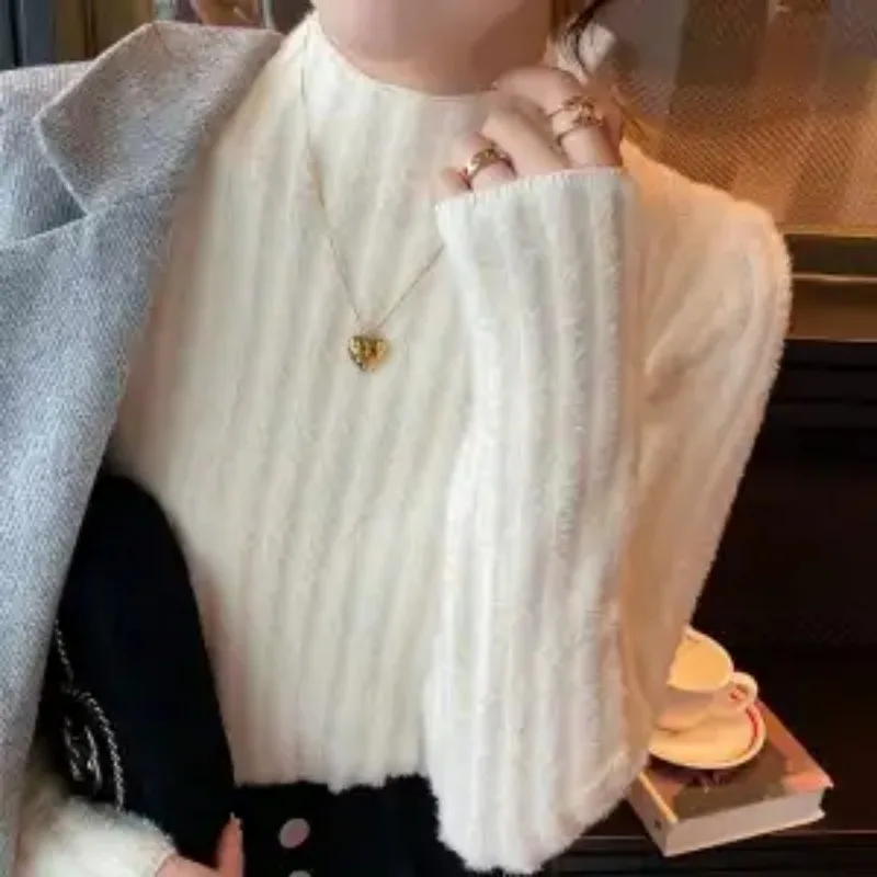 

Толстая бархатная универсальная бархатная нижняя рубашка, свитер в западном стиле для женщин, осенне-зимний топ с полуводолазкой