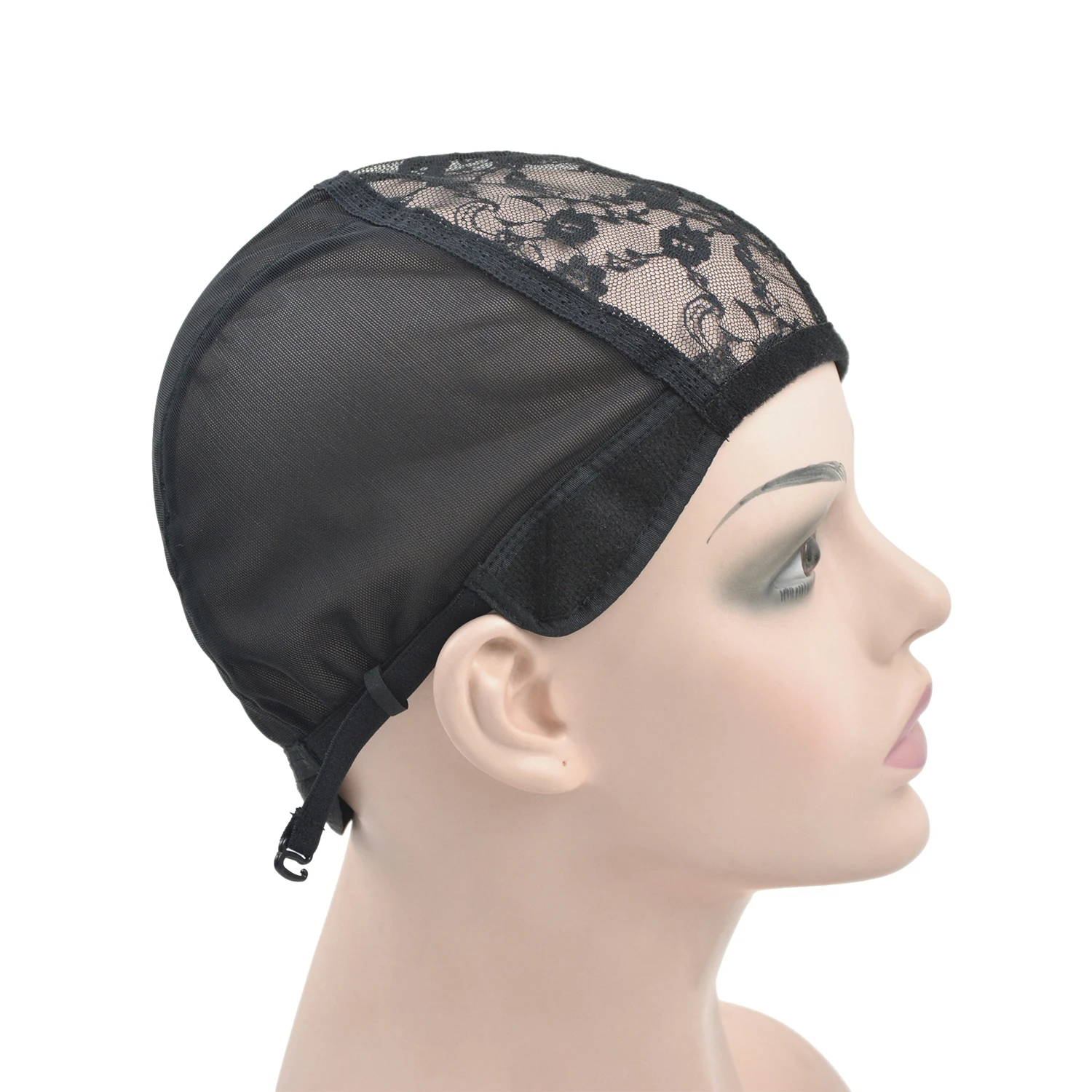 1 Pc Black Wig Cap Lace Mesh Wig Cap with Elastic Adjustable Straps for Making Wigs