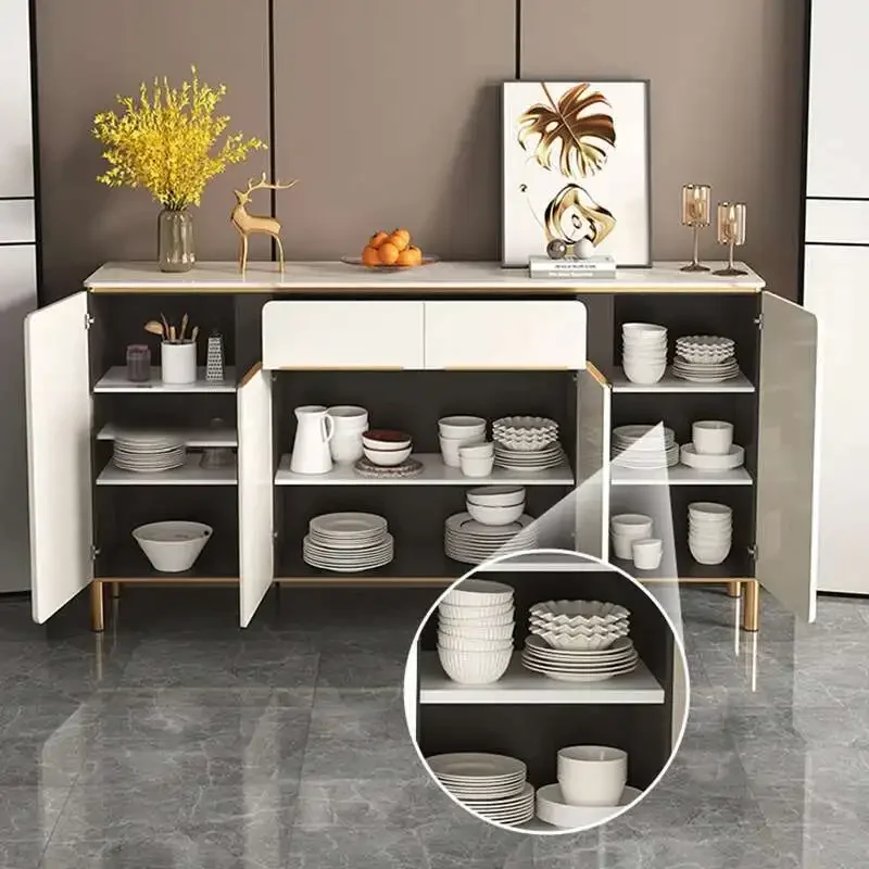 خزانة بيضاء فاخرة بأدراج أنيقة وخزائن غرفة المعيشة الفاخرة ذات التصميم الجمالي الإيطالي أثاث صالون التلفزيون Meuble #5