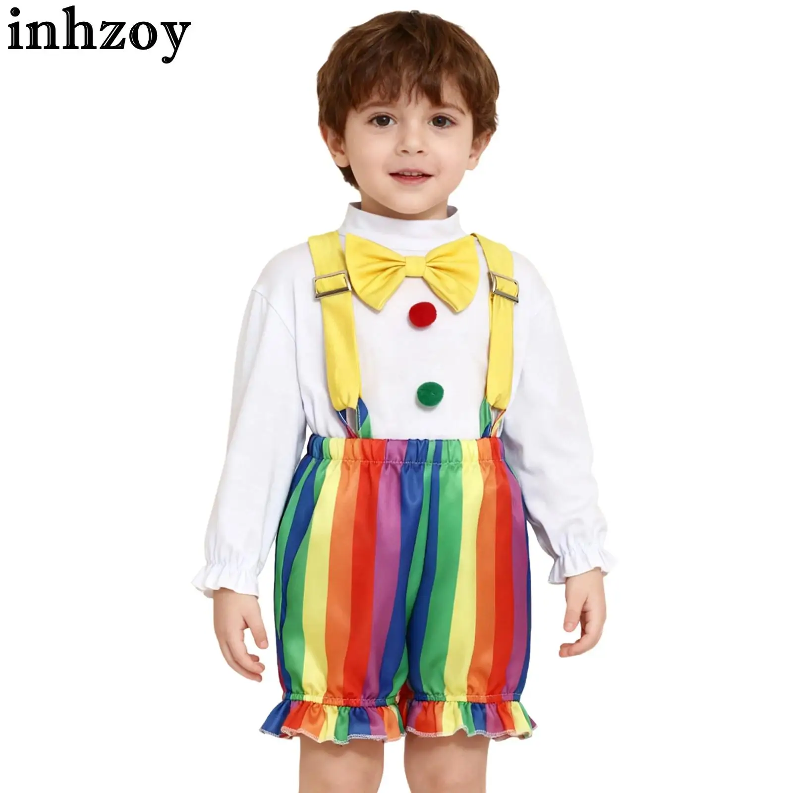 Baby Halloween Carnival Circus Clown Joker Cosplay Costume Long Sleeve Bow Tie Romper with Suspenders Shorts photography clothes