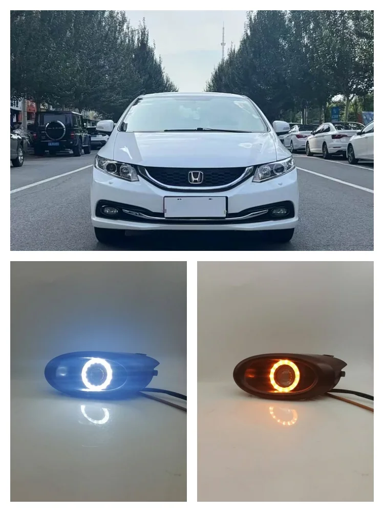 

LED Fog Lights Assembly For Honda Civic 2013 2014 2015 2016 Front Bumper Fog lamp Replacement Angel Eye Daylight Accessories Kit