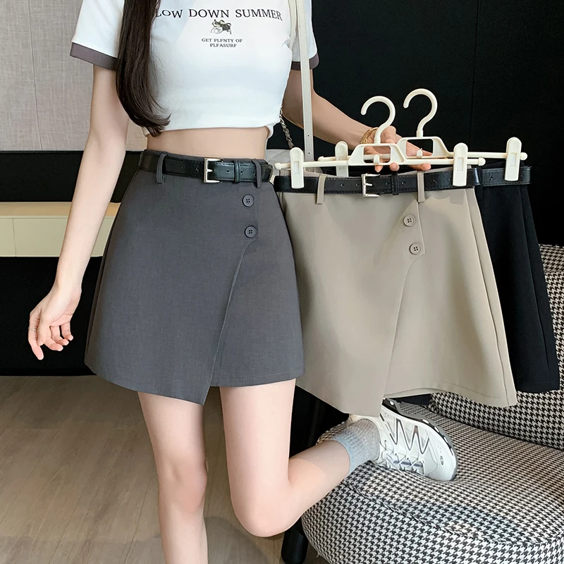 

2024 Summer Girls Suit Skirt Irregular Cut Mini Length High Waist with Liner Office Lady Skirts