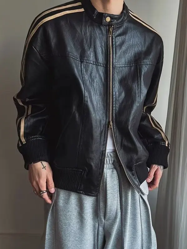 

Laid-ba New Sle Motorcycle Leather Jaet Модный Художественный Простой Faion (3) INS Personali Японский Sle из искусственной кожи...