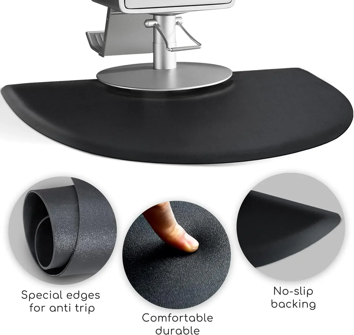 Salon Mat 3′x5′ Barber Shop Chair Mat Anti-Fatigue Floor Mat - Black Semi Circle Salon mats for Hair Stylist - 5/8" Thick Office image 3