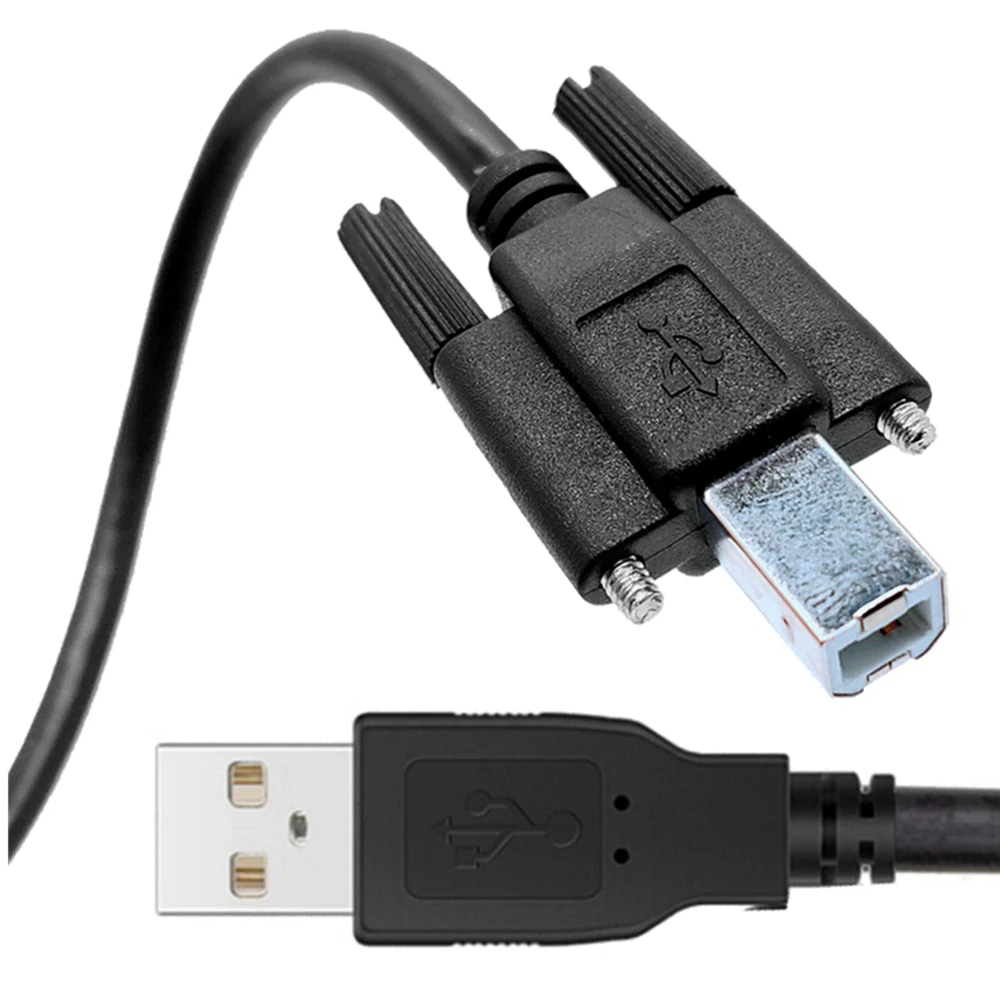 1PCS USB 2.0 A Plug to B Male Date Line Cable with Screw Holes Connector For Printer Hard Disk Box Scanner 1.5 M/5FT 3M