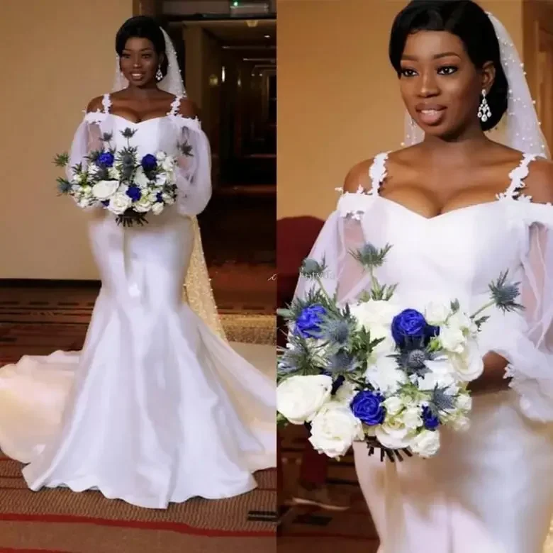 Customized Mermaid Wedding Dresses For Dress African Bride Long Sleeve Maternity Pregnant Bridal Gowns Sexy White Custom Made