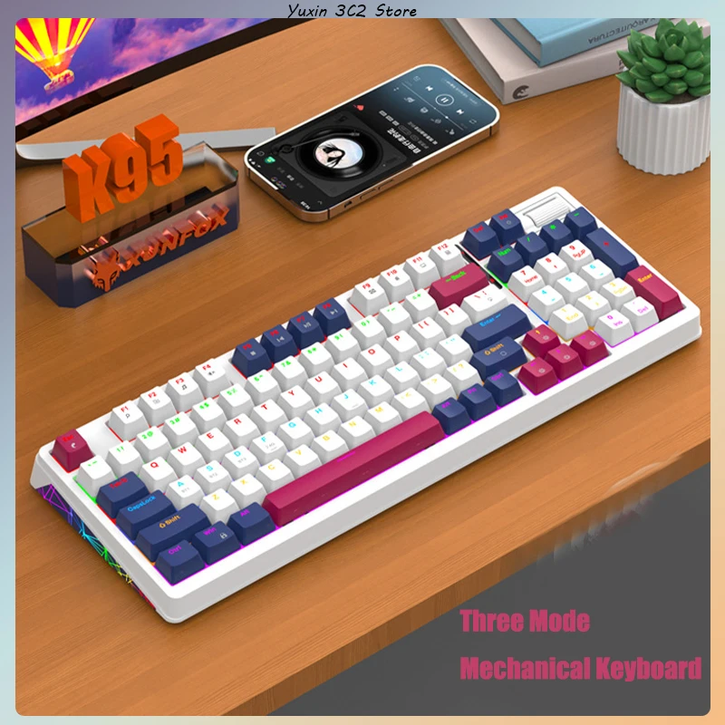 teclado mecanico sem fio para jogos bluetooth hot swap 96 chaves layout de 96 luz rgb 24g modos k95 01