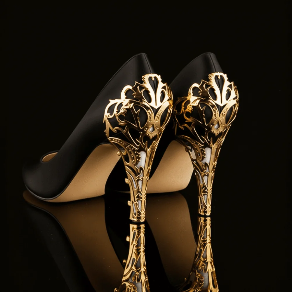 1 Pair Alloy Metal Heel Covers Hollow Out Retro Style Shoe Protectors Detachable Piece Carved Pattern Heel Caps Evening Party