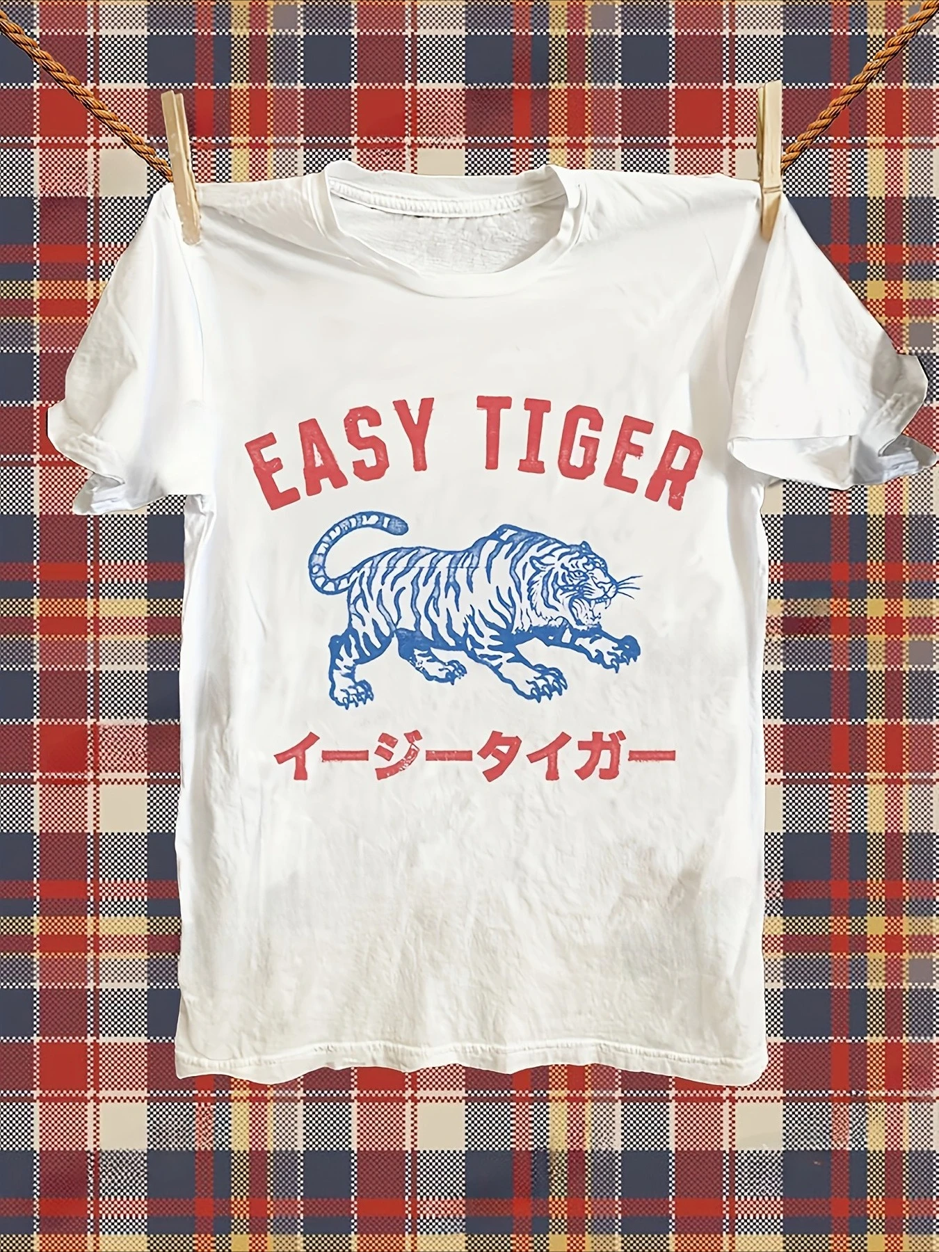 Retro Punk Style Tiger Printed T-shirt Men Women Cotton Loose Casual Short Sleeve T-shirt Men's T-shirts Men's Clothes