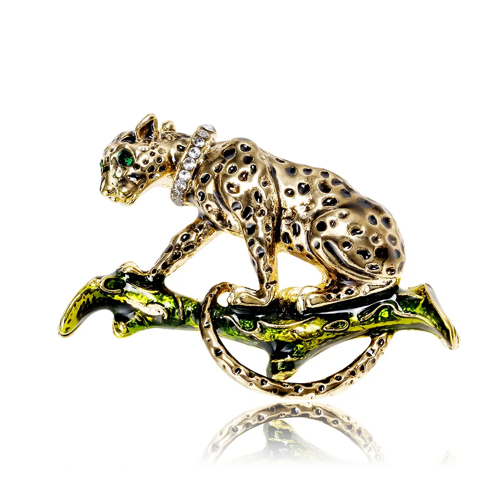 domineering exaggerated cheetah leopard brooch male and female cute animals metal rhinestone animal pins costume jewelry gifts