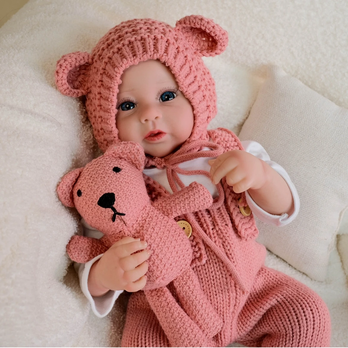 Muñeca Reborn realista de 49cm, pantalones con tirantes rosas, vinilo hecho a mano, coleccionable realista, regalo de herencia para niñas