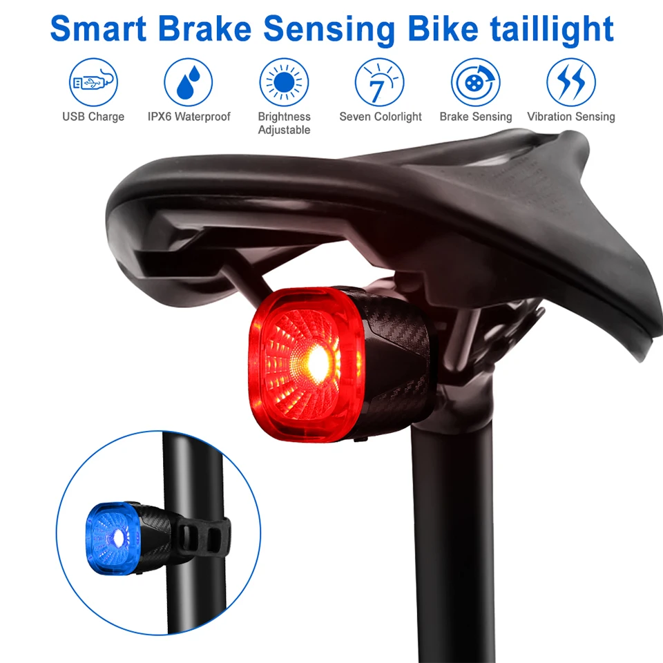 Rockbye Smart Bicycle Rear Light LED USB Rechargeable Bike Taillight Safety IPX6 Waterproof Brake Auto Stop Cycling Tail Lamps