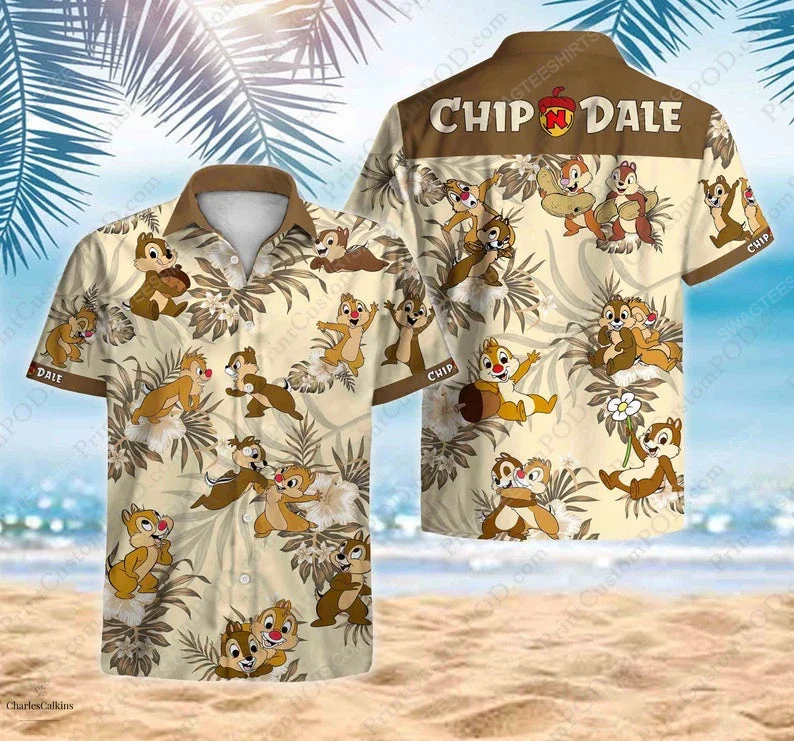 

2024 New Chip And Dale Disney Cartoon Summer Vacation Hawaiian Shirt T-shirt