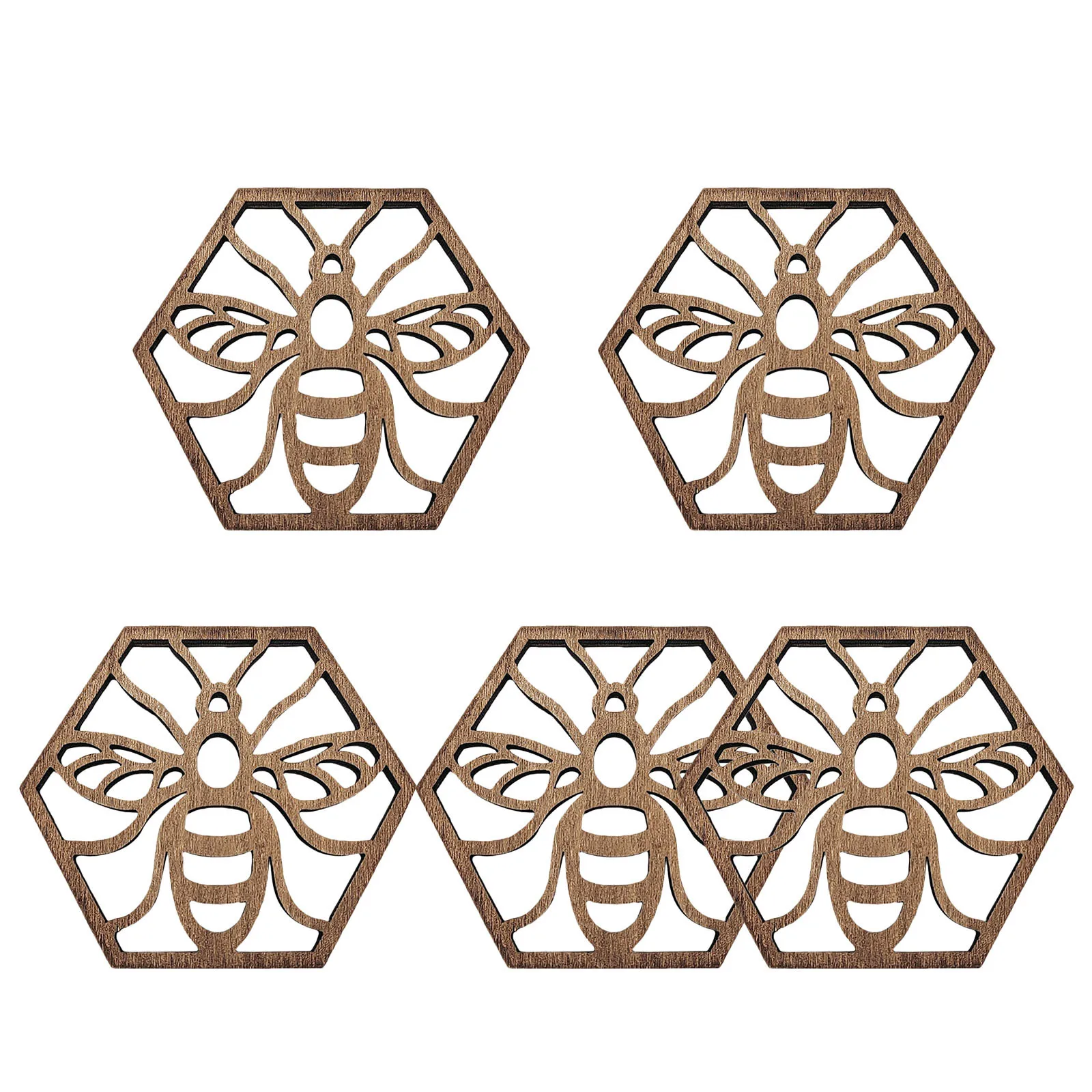 

5pcs Bee Decorated Wooden Coasters Premium Mug Placemat Insulation Pad Home Kitchen Party Tableware Cushion Supply