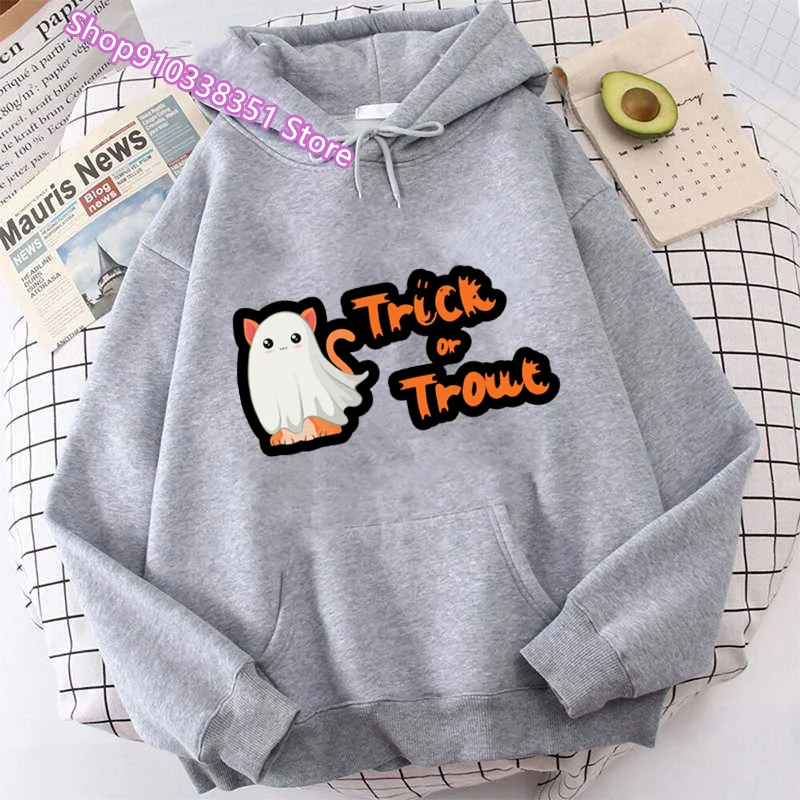 Trick or Treat Hoodie Fashion Halloween Hoodie Pumpkin Graphic Print Hoodies Girls Coats Women Sweats Y2k Clothes Sweatshirt