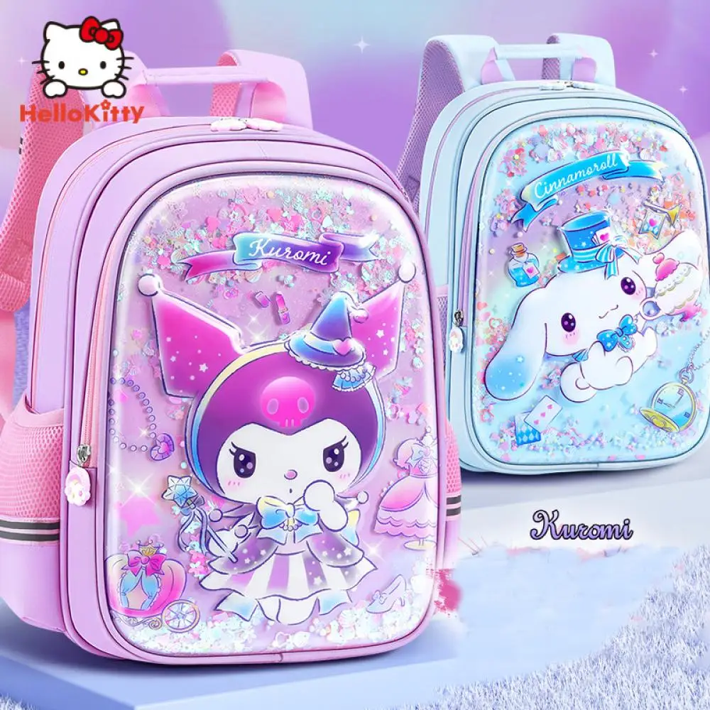 

Anime Sanrio Schoolbag Primary School Girls Kuromi Children Burden Reduction Spine Protector Backpack Kawaii Schoolbackpack Gift