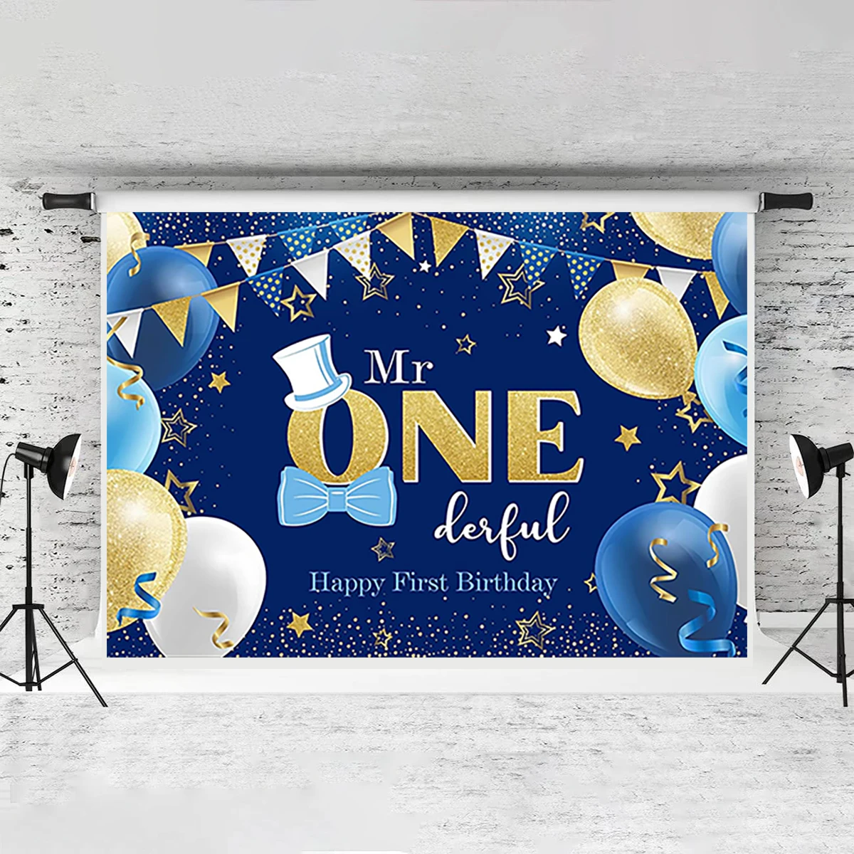 Baby Shower Happy 1th Birthday Party Background Mr One Blue Bow Tie Cap Backdrop for Cake Smash Photography Tiktok Photo Prop