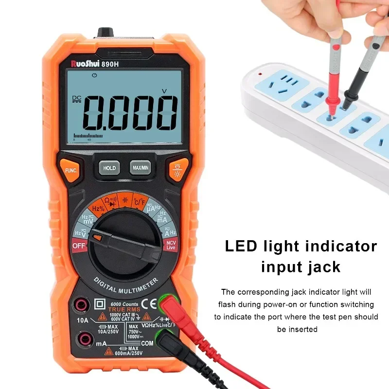 

890F Digital Multimeter Count Ture RMS Meter NCV 6000 Live Professional Resistance Frequency Voltage Temperature Tester