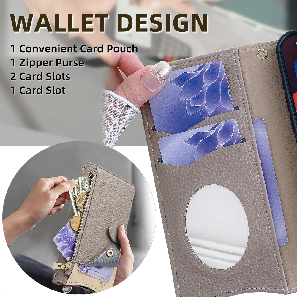 Leder-Handyhülle für iPhone 17 16 15 14 13 12 11 Pro Max Brieftaschen-Hülle X XR 7 8 Plus Flip-Schutzhülle mit Umhängeband und Kartenfächern – Detail 23