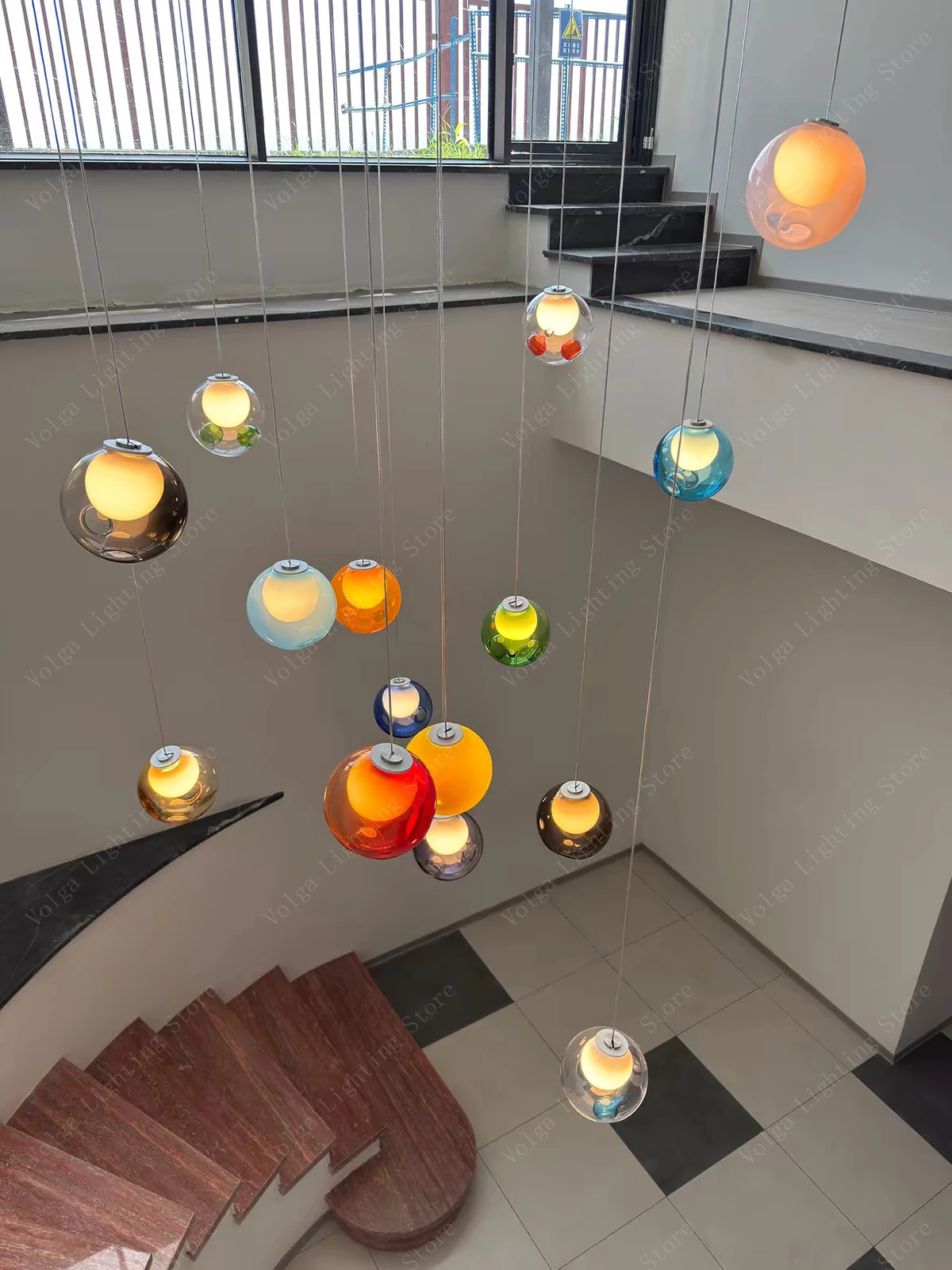 High-ceiling Sloping Glass Spheres Pendant Light Dimmable Home Decor Color Options Available Glass Balls Light Fixture