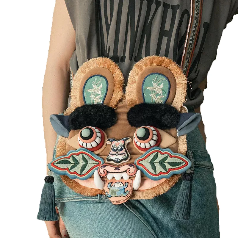 

Tiger Head Bag Celebrity Same Style Chinese Intangible Cultural Heritage Embroidery Shoulder Bag Men Women Fashion Crossbody Bag