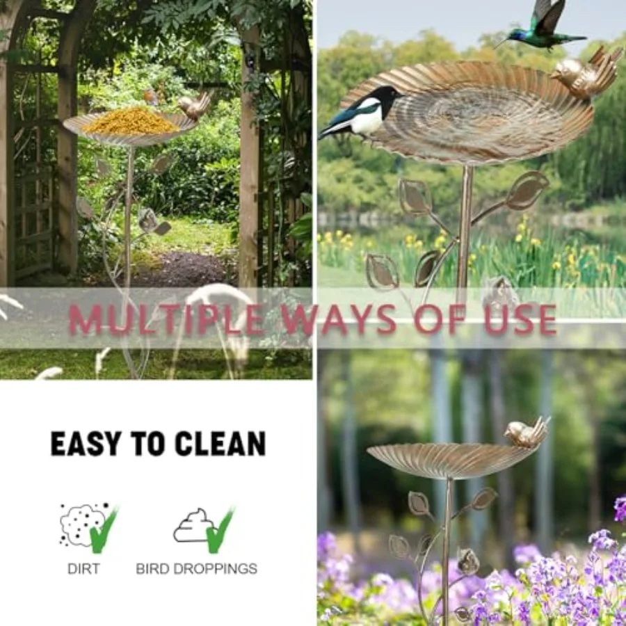 【Spot goods】MUMTOP Bird Baths for Outdoors-Metal Bird Bath Bowl - Golden Birdbaths Stand with Leaf and Bird Decor Bird Feeders view 4