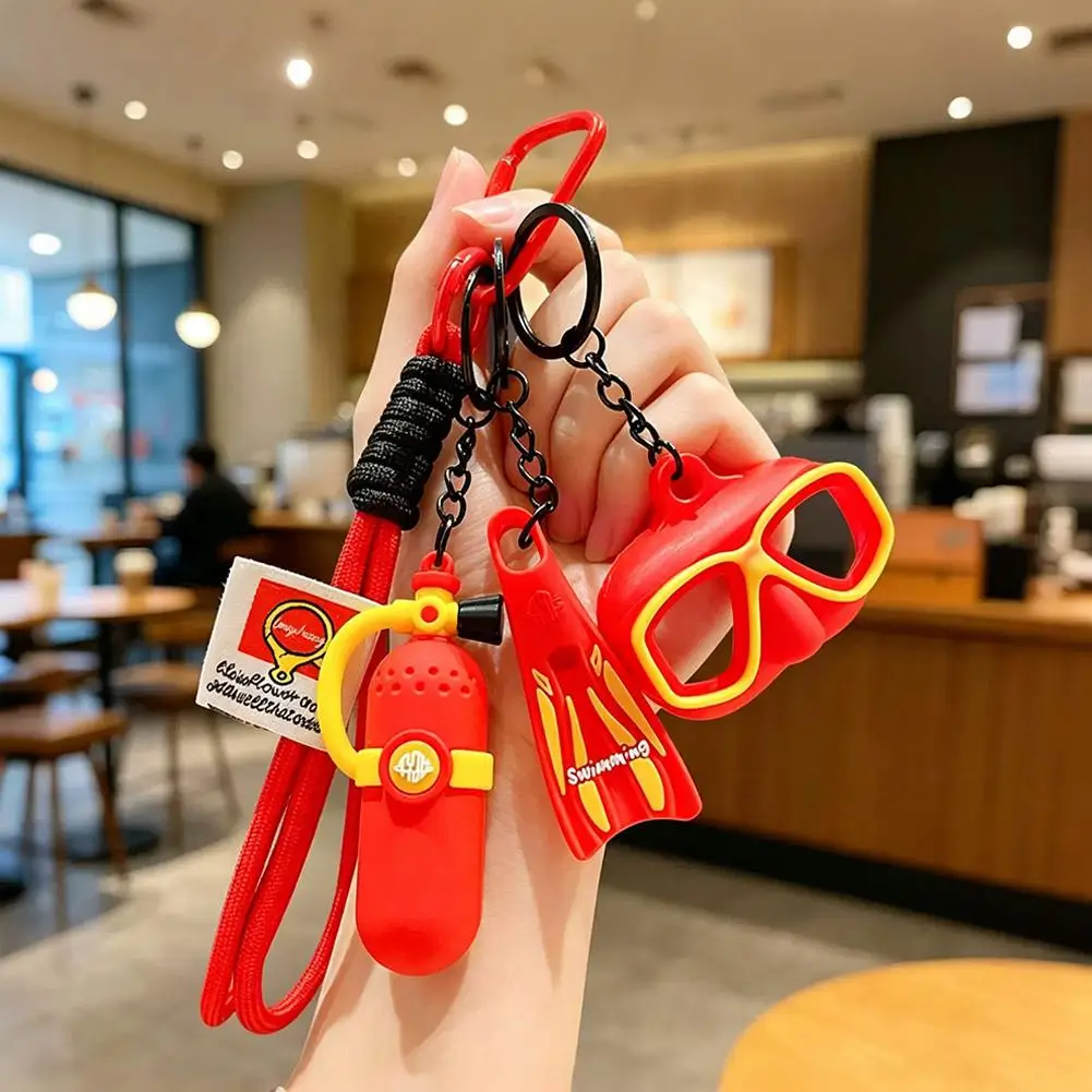 1PCS Summer Diving Gear Keychain Flippers Mask Set Cute Beach Ocean Style Bag Charm For Divers Daily Wear Accessory