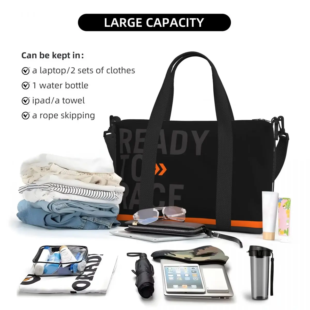 Custom Ready To Race Logo Tote Bag for Women Large Capacity Racing Sport Motorcycle Rider Beach Gym Travel Bags